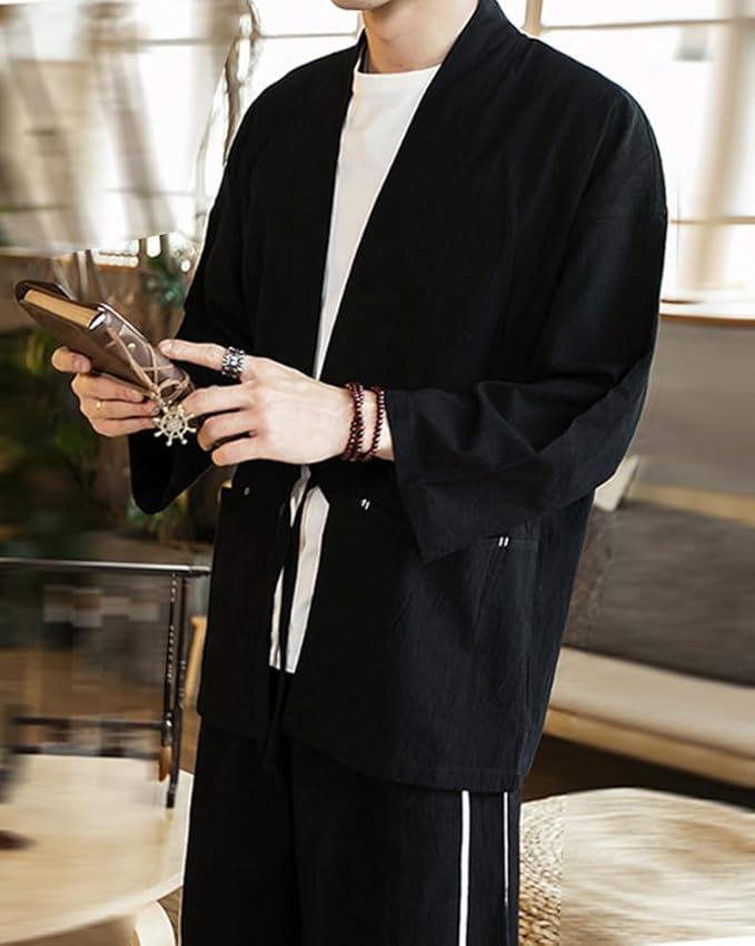 Cardigan Cotone Uomo Uomo Cardigan Yukata A Maniche Corte In