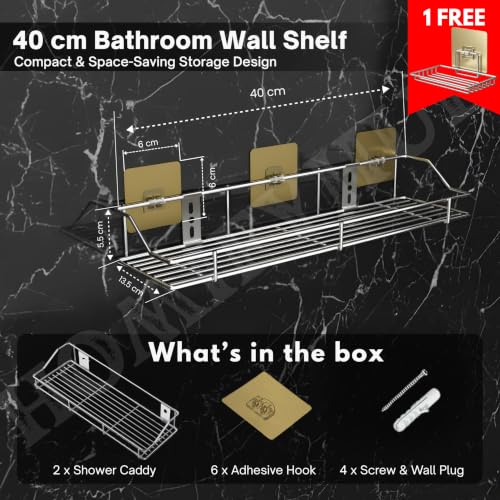Image of Stainless Steel Bathroom Wall Shelf Without Drill | Self Adhesive No Drill Wall Shelf Storage for Bathroom Kitchen | Wall Mounted Washroom Organiser Shelf Magic Sticker Rustproof (Set of 2)