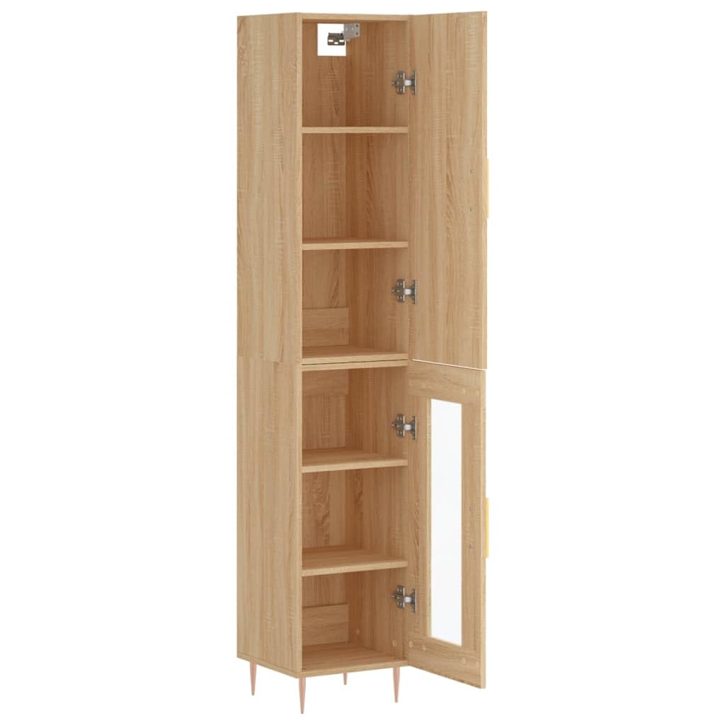 Meuble haut en bois de chêne Sonoma 34,5 x 34 x 180 cm avec beaucoup d'espace de rangement, portes, pieds en métal, buffet moderne et commode pour salon, salle à manger, couloir, bureau