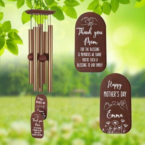 Image of ASTARIN Personalized Mom Gifts for Mothers Day Grandma Gift, Customized Wind Chimes for Outside Outdoor Decor Hanging Mobile for Garden Patio Yard Porch Decoraion Birthday Gifts for Women