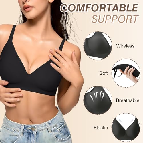 Bras for Women Wireless Push Up Seamless Wire-Free Bras Full Support T-Shirt Bra V Neck Comfortable Adjustable Bra3
