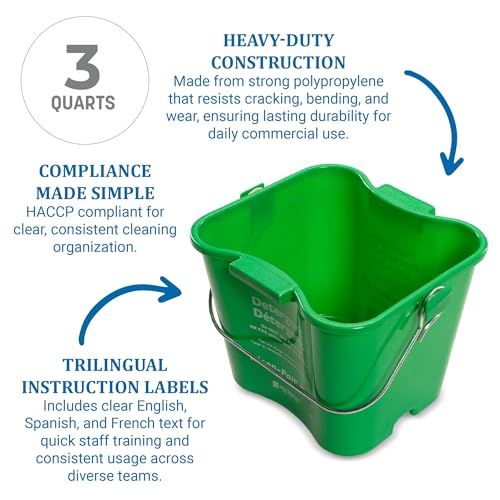 Image of San Jamar Kleen-Pail Pro, Bucket with Handle for Cleaning Products in Commercial and Home Setting, 3 Qts, 1 Count, Green