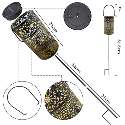2 Piezas Farolillos Solares Exterior, Freekite Linternas Solares de Metal para Jardin, Faroles Solar con Soporte Extraíble, Lampara Solar para Jardín, Exterior, Césped, Navidad, Camping - imagen 6