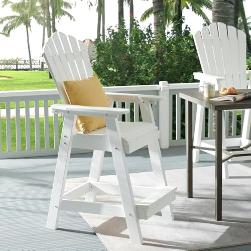Image of Psilvam Tall Adirondack Chair 1PC, Poly Lumber Outdoor Bar Stools,White