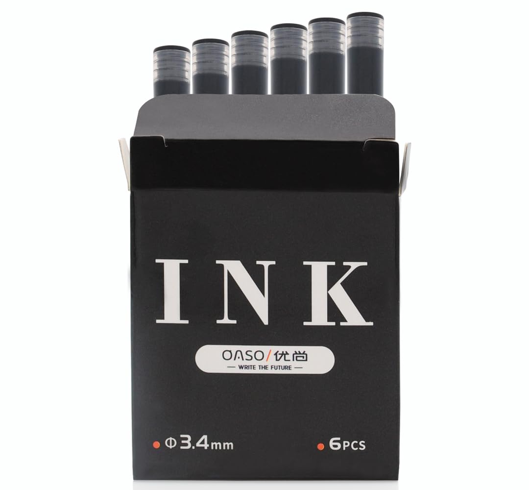 OASO - 24 cartuchos de tinta para pluma estilográfica, cartuchos de recambio para pluma estilográfica, diámetro de orificio de 3,4 mm (negro (tinta normal)