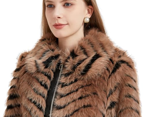 GRAN ORIENTE Women Faux Fur Leopard Print Cropped Jacket,Fleece Fluffy Leather Lined Zip Up Coat2