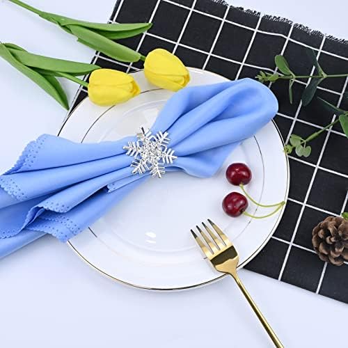 Napkin Button, 8pcs Snowflake Napkin Rings Silver Color Set, Banquet Reusable Serviette Holder Dinner Table Decor for Wedding Christmas Holiday Birthday Party