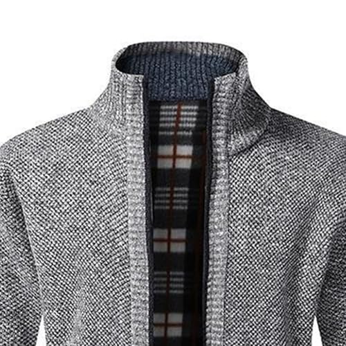 Men's Slim Fit Zipped Knitted Cardigan Classic Casual Long Sleeve Stand Collar Sweater Fleece Lined Warm Outwear (Lightgrey1b,XX-Large)2