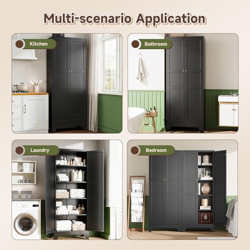 Image of Letaya 75 inch H Metal Storage Cabinet with 2 Doors and 4 Shelves,Tall Kitchen Pantry Cabinets,Farmhouse Utility Pantry Organizers for Cupboard /Dining /Bathroom /Home Office /Garage Room,Black