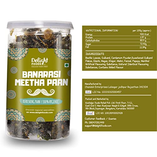 Image of Delight Foods Calcutta Meetha Paan and Banarasi Meetha Paan Mukhwas Mouth Freshener, 200grams(100gm each) |Sweet Paan Hygienically Packed Traditional Mukhwas & Paan | Premium Mouth Freshener