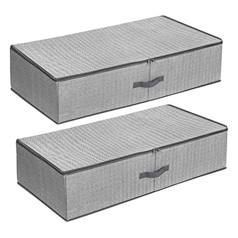 SONGMICS Unterbettkommode, 2er Set, Aufbewahrungstasche mit verstellbarer Trennwand, faltbar, Unterbett Aufbewahrungsbox Cover
