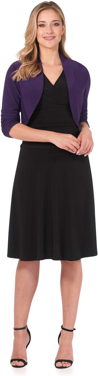 Rekucci Women's Chic Soft Knit Stretch Bolero Shrug with Ruched Sleeves - Image 4