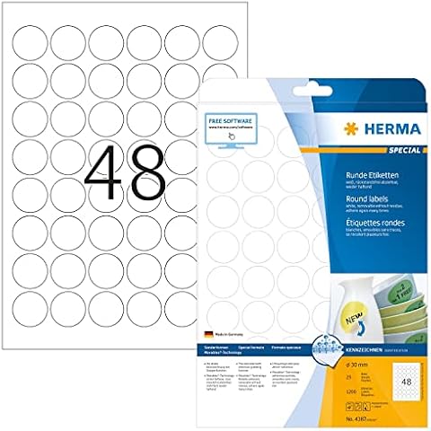 Herma 4387 - Pack de 1200 etiquetas redondas blancas Cover