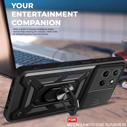 Image of AESTMO Tough Armor Moto Edge 70 Fusion 5G Bumper Back Case Cover | Ring Holder & Sliding Camera Shield Cover | 360 Degree Protection Back Case Cover for Moto Edge 70 Fusion 5G (Black)