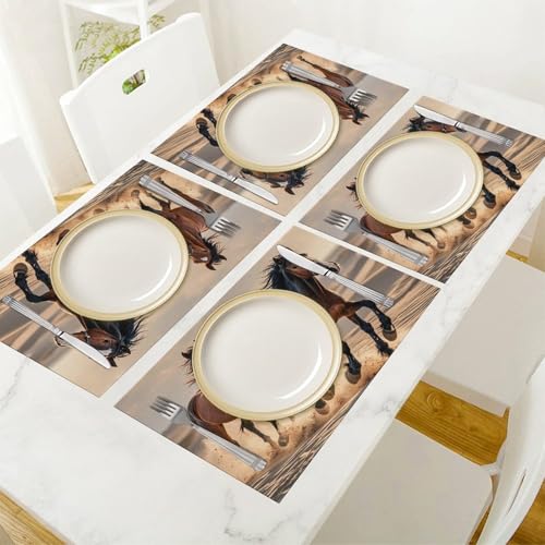 Set de table vinyle tissé chevaux pour une salle à manger nature