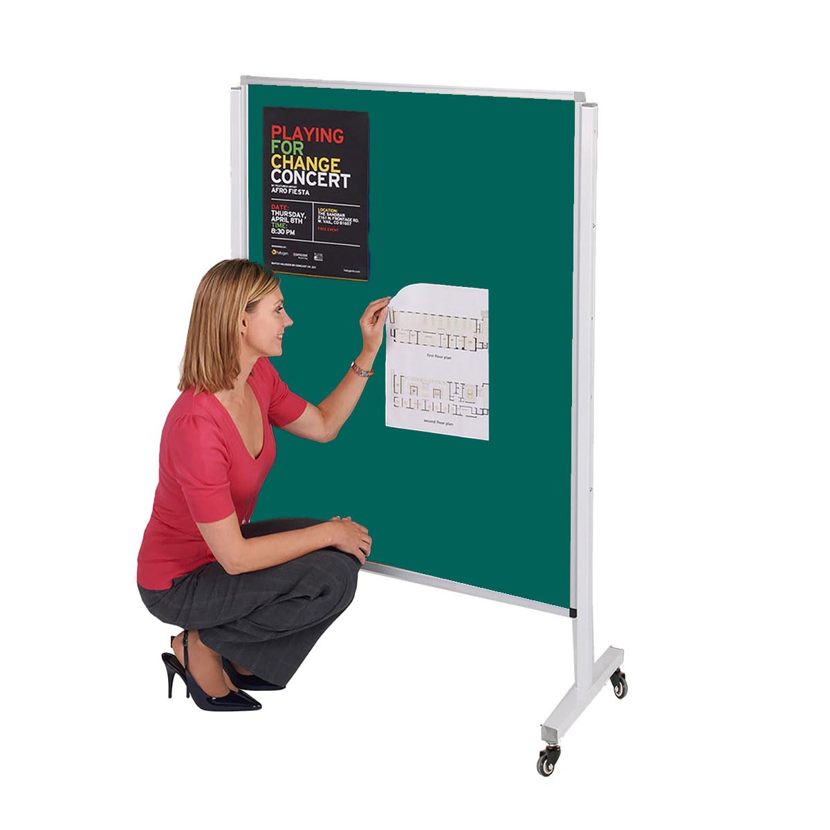 Mobile Height-Adjustable Felt Noticeboard, Double-Sided Exhibition Display Pinboard, Aluminium Frame, Lockable Castor Wheels - Ideal for Office, School (Green - (H) 120 x (W) 90 cm)