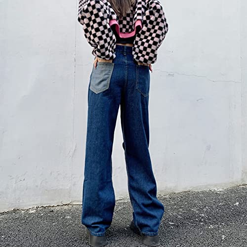 Women Teen Girl High Waist Heart Print Straight Wide Leg Y2K Loose Baggy Cargo Jeans2