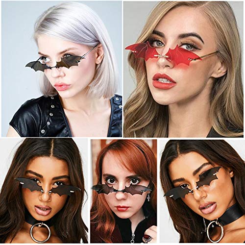 LASPOR Retro Rimless Sunglasses for Women Men Small Vintage Bat Eyewear Novelty Metal Frameless Glasses UV400 Protection3