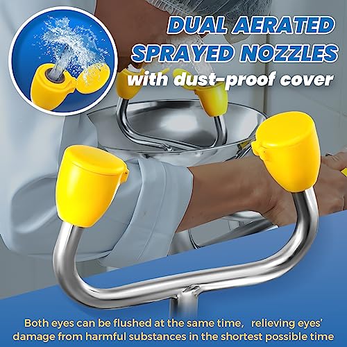 Image of Wall Mounted Eye Wash Station, Plumbing Eyewash Station with Sink, Stainless Steel Eye Washing Station with Dual Nozzles, OSHA Approved Eye Wash Unit for Industrail Use, NPT Threaded Eye Washer