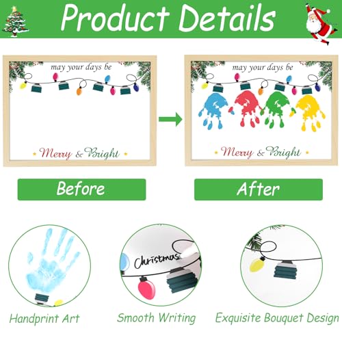QOUBAI Christmas Lights Handprint Crafts DIY Kit Christmas Handprint Gifts for Kids Adults Keepsake Xmas Lights Arts Crafts Ornament for Birthday Winter Party Favors(12X16in,with Natural Wood Frame) - Image 4