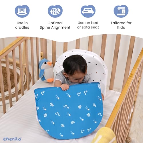 Image of Cherilo C Shaped Elevated Wedge Baby Pillows for New Born,Pillow for Kids,Crib & Mattress,Prevents Acid Reflux,Colic,Gerd,Heat Burn & Vomiting,15 inch X 12 inch X 3 inch - with Cover - Star Design - Blue