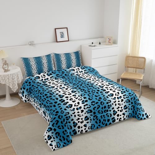 Image of Feelyou Leopard Print Comforter Africa Cheetah Print Bedding Set Safari Animal Skins Comforter Set for Kids Adults Luxury Blue Black White Duvet Set Soft Room Decor Full Size Quilt Boys