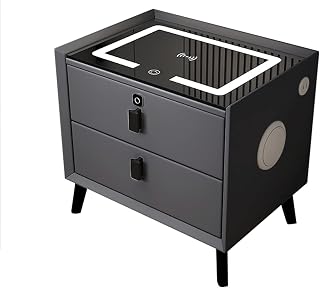 Mesita de noche inteligente,mesita de noche para el hogar con altavoz bluetooth,práctica mesita auxiliar con lámpara tricolor,con usb, cerradura con huella digital, dormitorio, sala de estar ( Color :