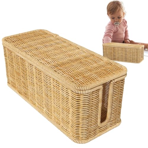 Caja De Gestión De Cables De Rattan, Caja Organizadora De Cable Tejido A Mano, Censas De Ranuras Abiertas Caja De Paneles Debajo del Cable De Escritorio Adecuado para Cables De Televisión