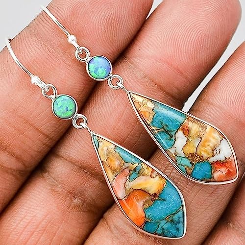 XRCXBLSC Turquoise Dangle Earrings for Women 925 Sterling Silver Hook Western Teardrop Bohemian Earrings Boho Drop Earrings Square Turquoise Earrings Handmade Dangle Earrings Vintage Jewelry Style 1