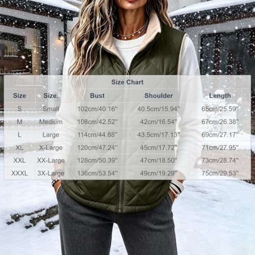 Fall Jackets For Women Puffer vest women Full Zip Quilted Fleece Padded Sleeveless jacket loose casual fall winter warm trendy outfits Coat Army Green L - image 4