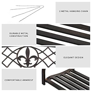 Outsunny 2 Person Porch Swing Hanging Steel Patio Swing Outdoor Swing Bench with Fleur de Lis Design for Garden Deck 528 LBS Weight Capacity Bronze