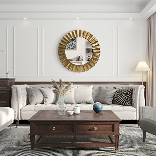 Gold Mirror, Handcrafted Round Wall Mirrors Decorative Modern Wall-Mounted Mirrors For Living Room, Entryway, Foyer, Hallway, Bedroom, 32In Large Wall Mirror #TOP7