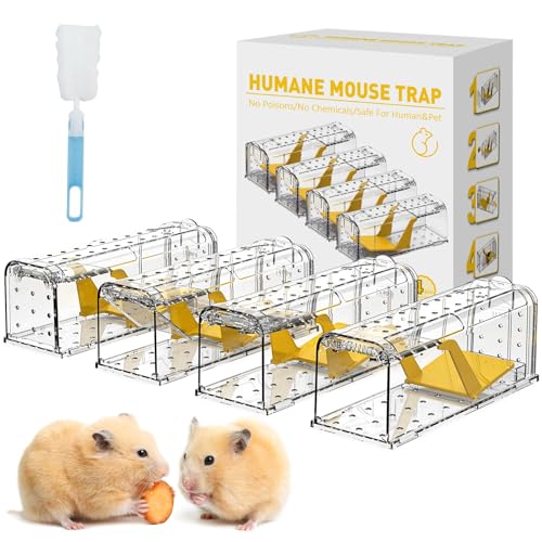 CLDFDC 4Pcs Piège a Souris Vivant pour Intérieur et Extérieur - Attrape Souris Intelligent, Facile à Utiliser, Facile à Nettoyer, Réutilisable, Libération sans...