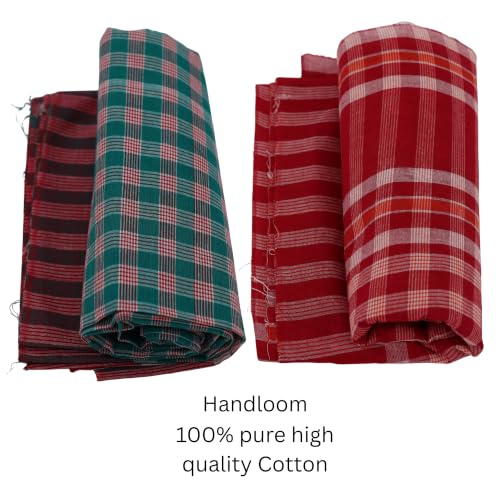 Image of Cotton Bath Towel | Soft, Thin & Lightweight Premium Handloom Gamcha | Quick-Dry, Highly Absorbent | Large Size 180 x 90 cm (72 x 36 Inches) | Color: Red &Green|2 Pieces|