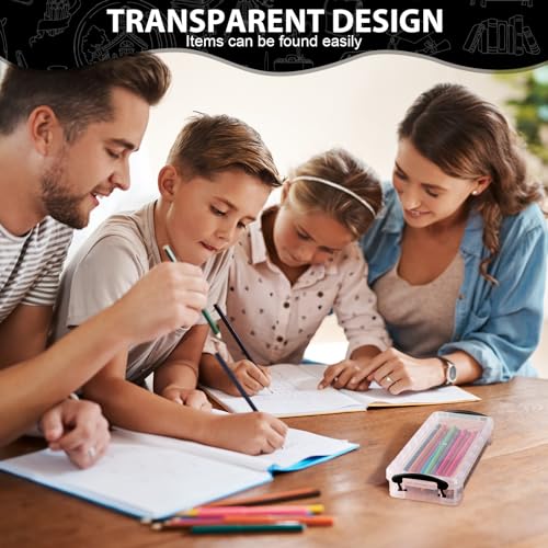 Image of Gueevin 24 Pcs Large Capacity Plastic Pencil Box Clear Plastic Pencil Case Crayon Box with Snap Tight Lid Watercolor Pen Storage Brush Organizer Drawing Tools Container (Black)