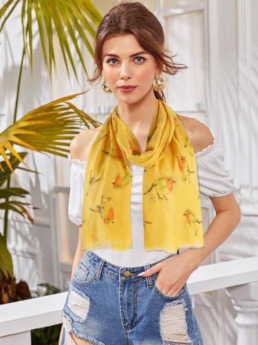 Image of GERINLY Scarfs for Women Lightweight Cotton Feel Scarves Floral Birds Print