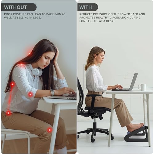 Image of Amazon Brand - Solimo Ergonomic Footrest for Under Desk | Anti-Slip Surface | Office & Home Use | Foot Rest for Improved Posture & Comfort (large adjustable)