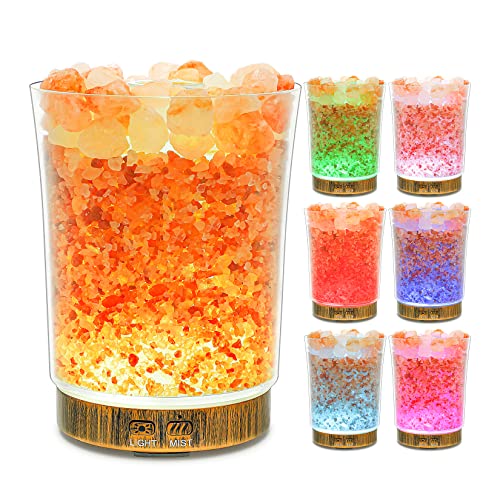Himalayan Salt Essential Oil Diffuser, 3-in-1 Aromatherpay Diffuser & Himalayan Salt Lamp & Ultrasonic Cool Mist Humidifier for Room Office Home, 150ml 7 Colors Light Oil Diffusers with Auto Shut-Off