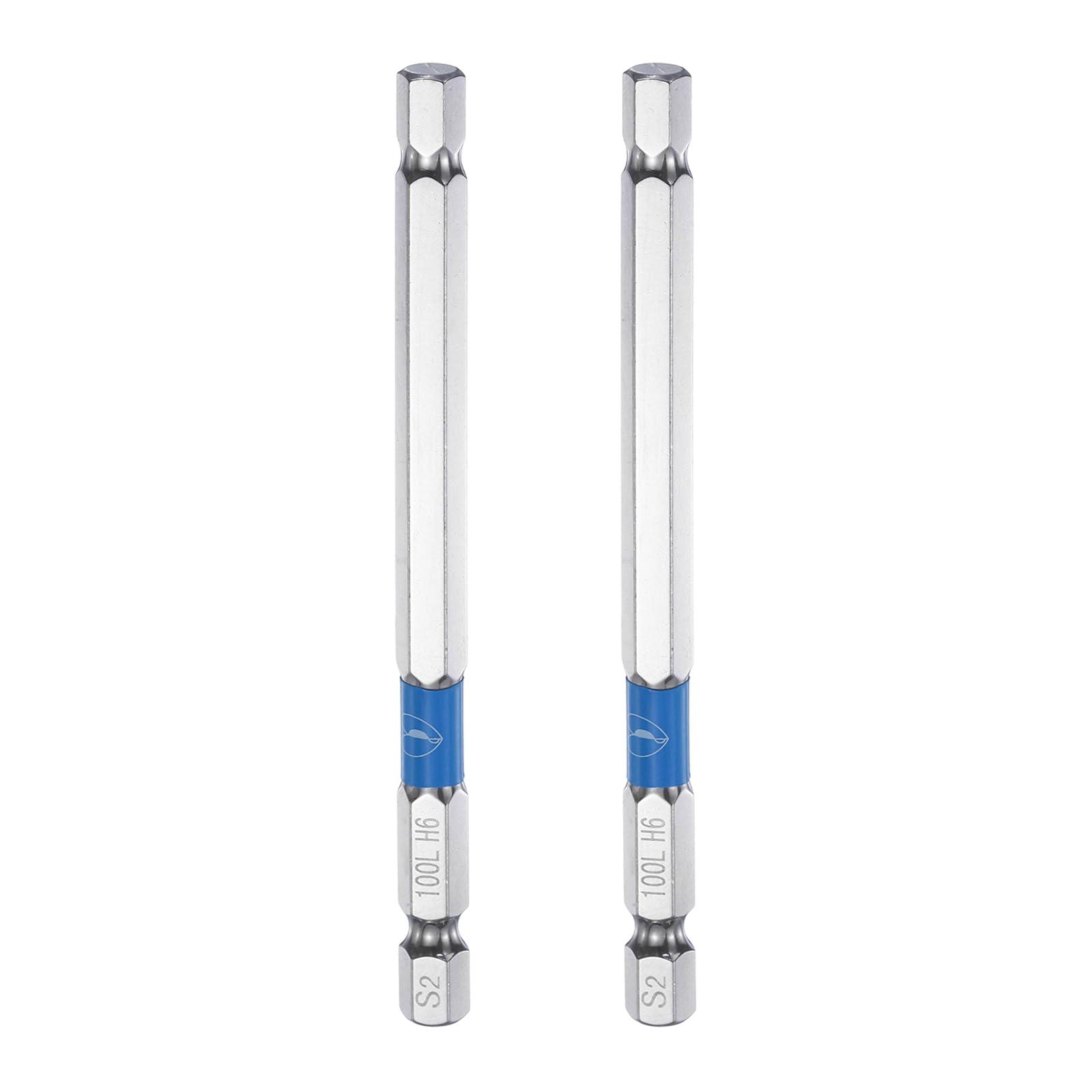 sourcing map 2pcs Hex Impact Screwdriver Bits 6mm (H6) Magnetic Flat Head 1/4" Hex Shank 100mm (4") Long Mirror Polishing S2 Steel Hexagon Wrench Drill Bits Electric Power Tools