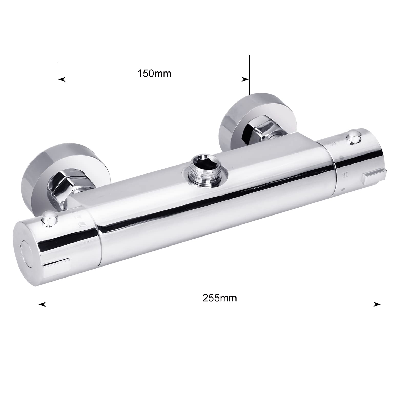 Vinteky - Grifo termostático de ducha (38 °C, 1/2, mezclador termostático, Uten, grifo de ducha, pared, grifo termostato cromado, grifo mezclador termostático para cuarto de baño (una salida)
