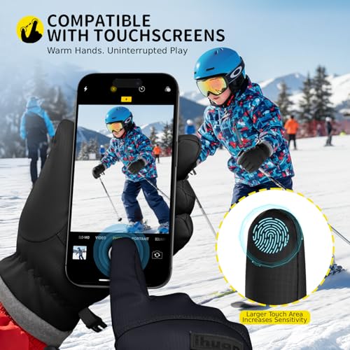 ihuan Kids Winter Waterproof Ski Gloves, Snowboarding Touchscreen Snow Cycling Running Gloves for Boys Girls - Image 7