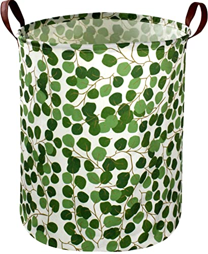 Image of Sanjiaofen Woodland Hamper,Nursery Hamper Canvas Jungle Laundry Basket Green Storage Baskets for Kids Room Decor,Office,Toy Organizer,Home Decor(Leaves)