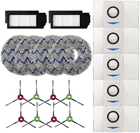 Vacuum Cleaner Floor Care Replacement Parts Kit Compatible With ECOVACS DEEBOT X1 Omni / X1TURBO / X1 Plus Robot Vacuum Cleaner, 5 Dust Bags, 4 Mop Cloth Pads, 2 Hepa Filters, 8 Side Brushes(19pcs)…