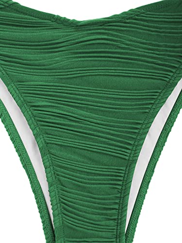 Image of ZAFUL Women Strapless Textured Bandeau Bikini 2 Piece Swimwear Cheeky Solid Lace up Bathing Suits