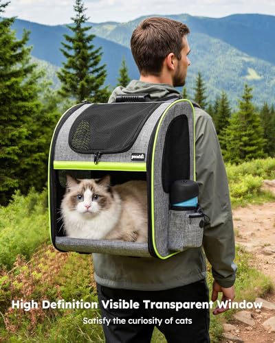 Image of Pecute Pet Carrier Backpack, Large Cat Carrier Backpack Hold Up to 33 Lbs, Expandable cat Backpack with Breathable Mesh for Medium Dogs Cats, or 2 Small Pets, Dog Backpack Carrier for Travel Hiking