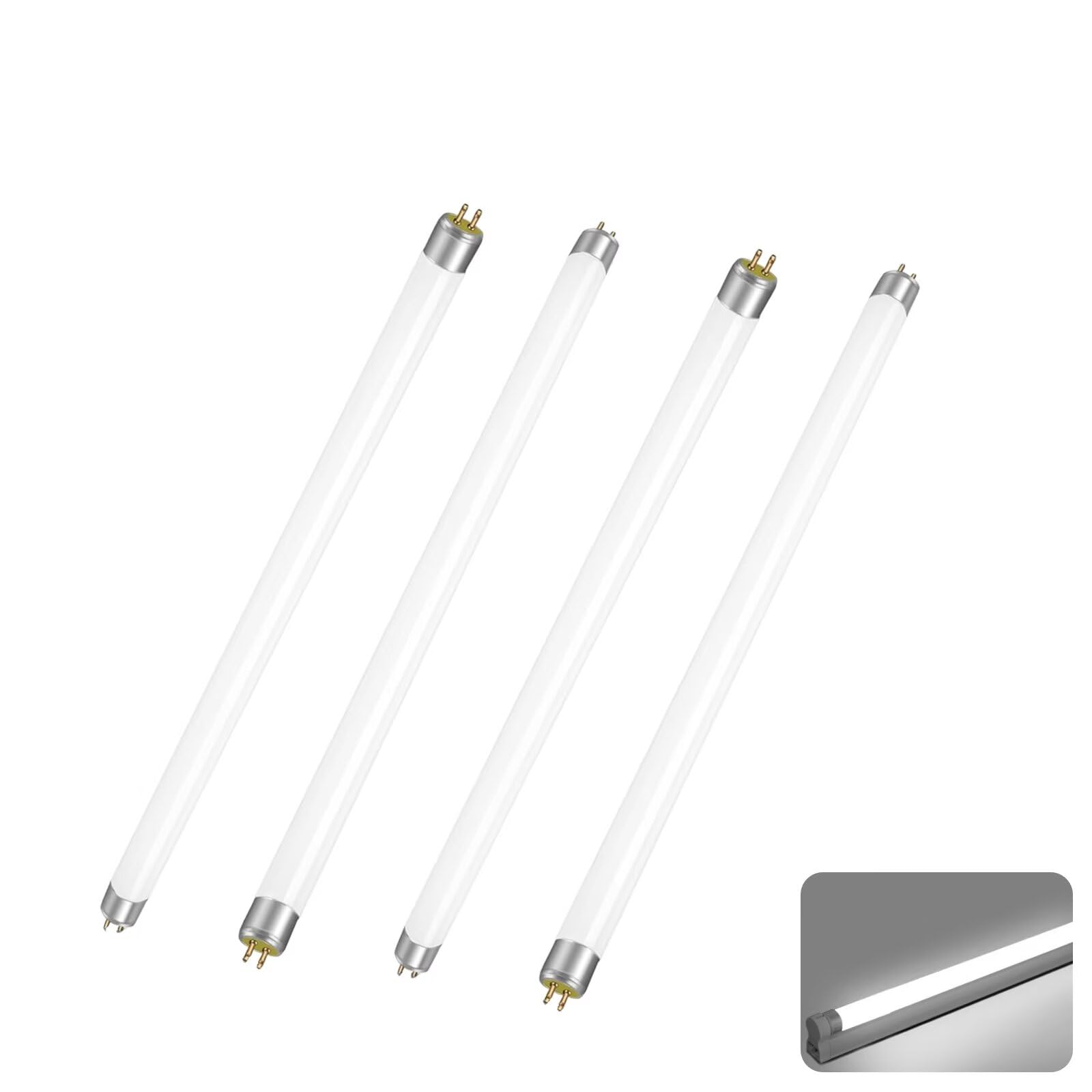 8W T5 Fluorescent Tube 288mm, G5 Base T5 Fluorescent Light Tubes, 6000K Cool White, 560LM, Plug & Play Strip Light Bulb, No Flicker, 220V Energy Saving Light for Kitchen, Bathroom, Garage, 4 Packs