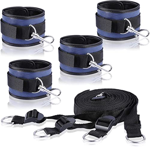 Blue PU Ankle Wrist Cuffs - Ankle Wrist Straps - Soft Straps with D-Ring - Adjustable Straps for Legs Exercise Fitness
