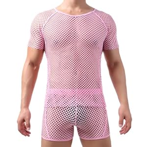 Wayonge Rosa Mesh Tee Fischnetz Bodysuit Herren