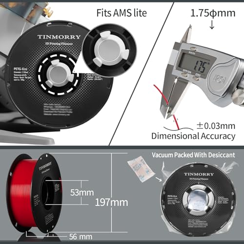 Image of TINMORRY PETG Filament 1.75, Rapid PETG-Eco 3D Printer Filament, Compatible with Most FDM 3D Printers, 1 KG 1 Spool, Red