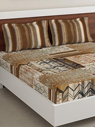 Image of DDECOR - Farrago 100% Cotton Double Bedsheet with 2 Pillow Covers, King Size, Brown